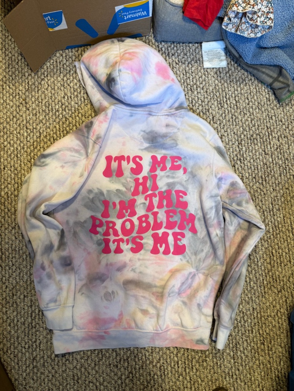 Tie-Dye Hoodie with Pink Graphic Text